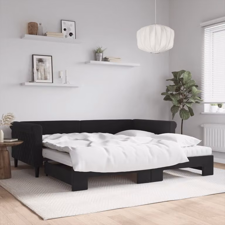 vidaXL Divano Letto Estraibile in Velluto Nero con Materassi