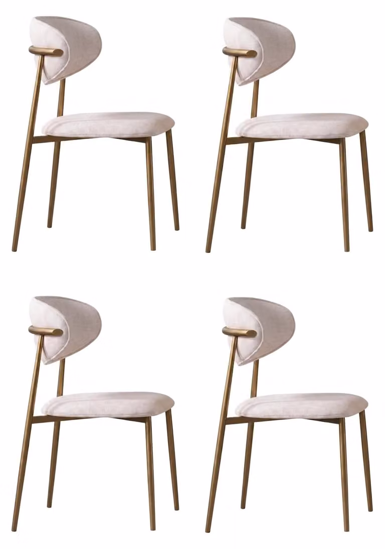 Set di 4 sedie beige, rivestite in tessuto, in acciaio inossidabile, design moderno, tinta unita, ideali per la sala da pranzo