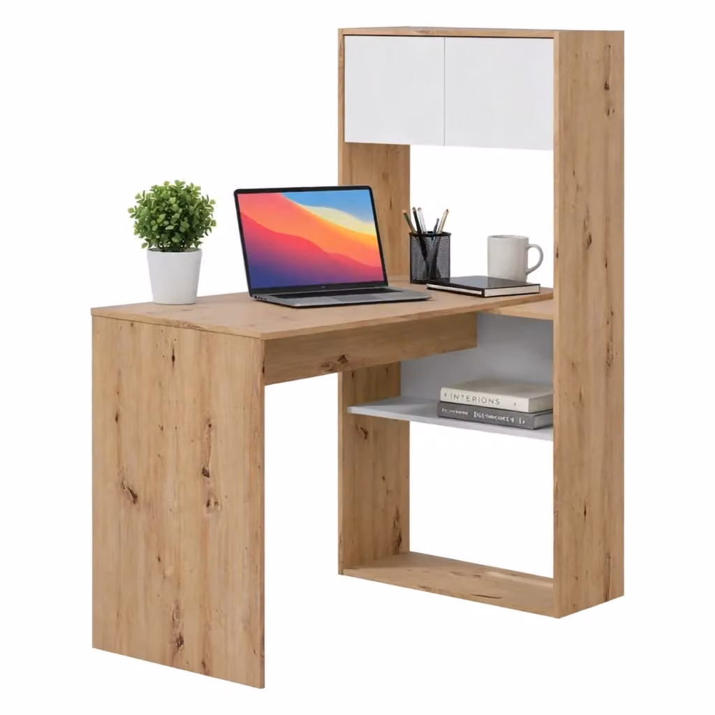 Scrivania Angolare Apogee DMORA Bianco e Rovere L/P/H: 140 x 108 x 70 cm – 2
