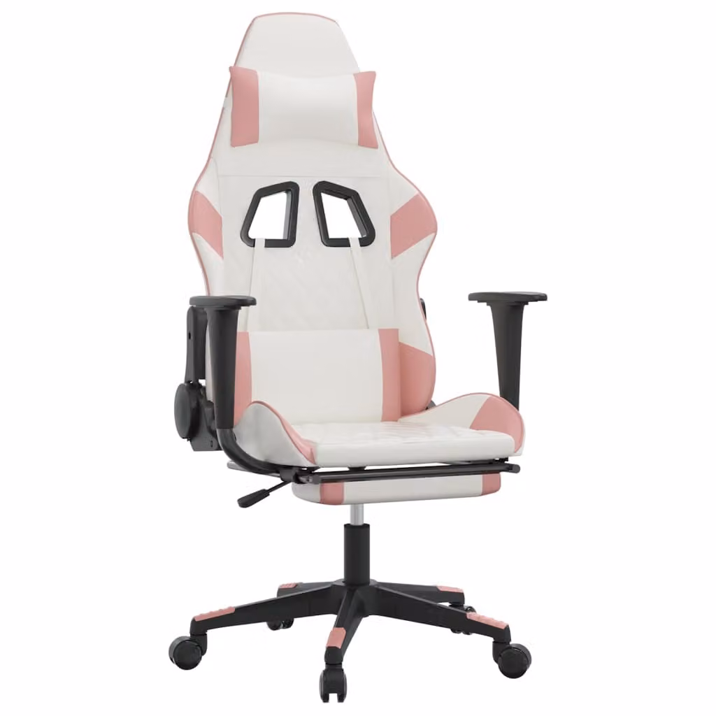 Sedia da Gaming con Poggiapiedi Bianco e Rosa in Pelle finta
