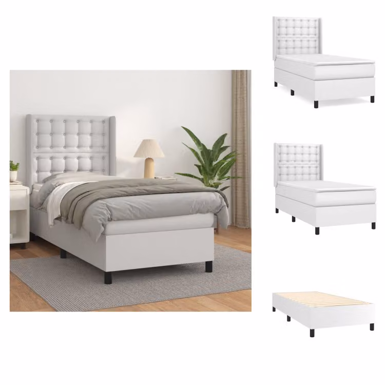 vidaXL Letto a molle con materasso bianco 100x200 cm in Pelle finta - Letti & strutture letto