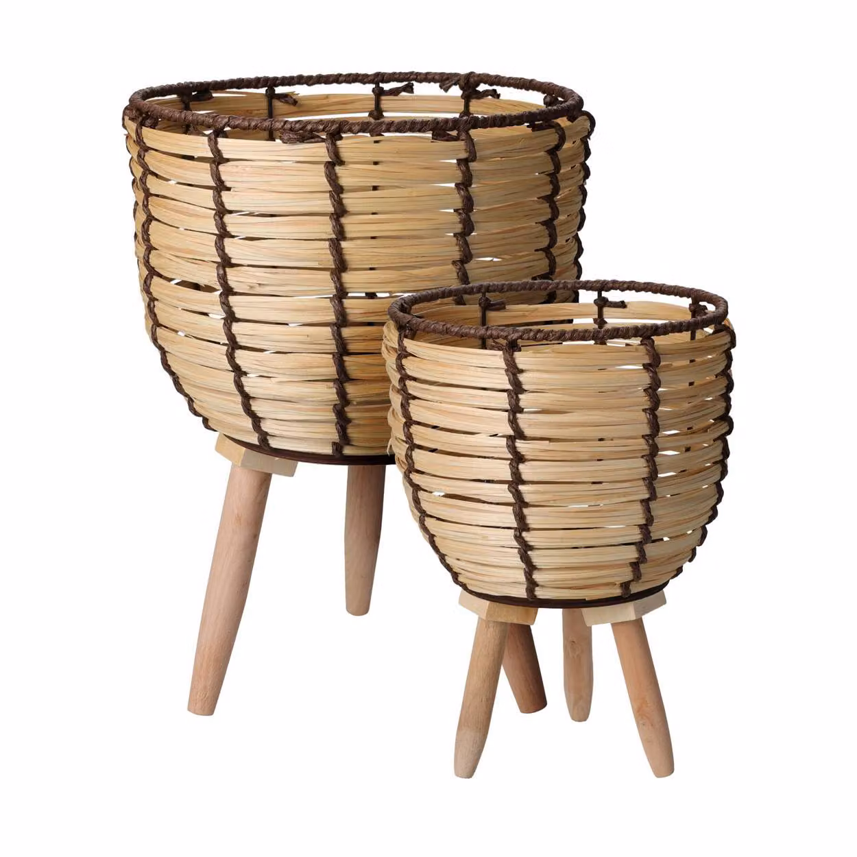 Vaso da fiori in legno intrecciato su supporto kpl