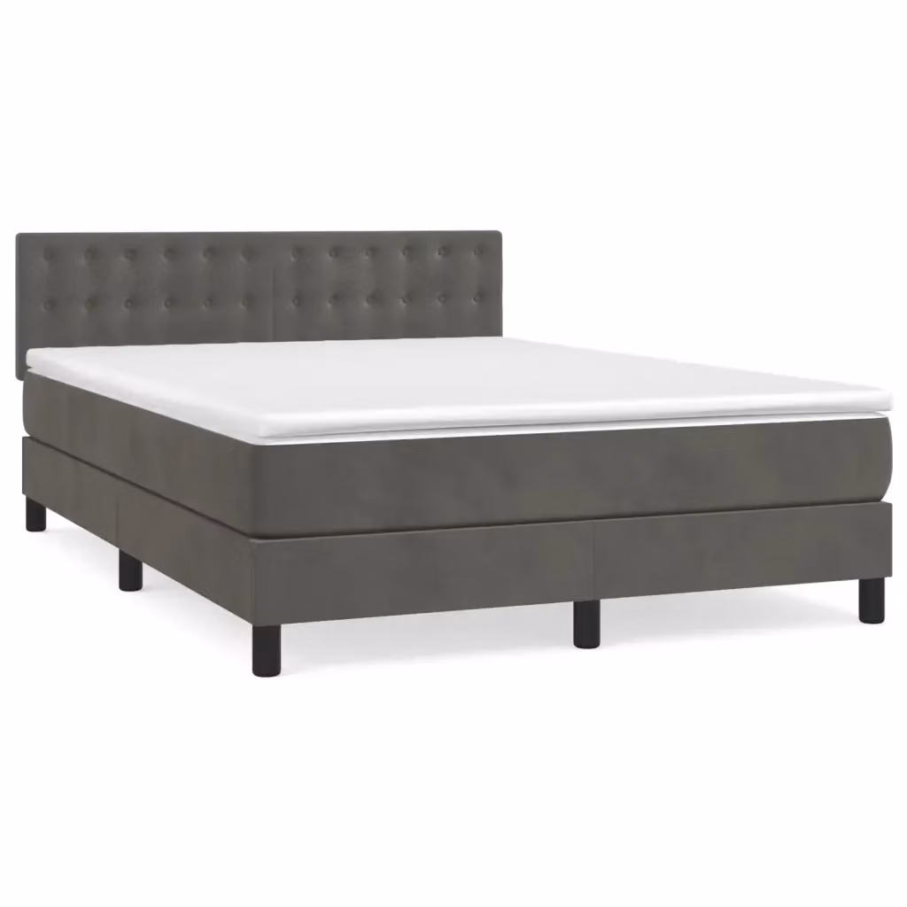 Letto Ibrido con Giroletto a Molle e Materasso vidaXL in Velluto Grigio e Bianco L/P/H: 193 x 144 x 88 cm – 2