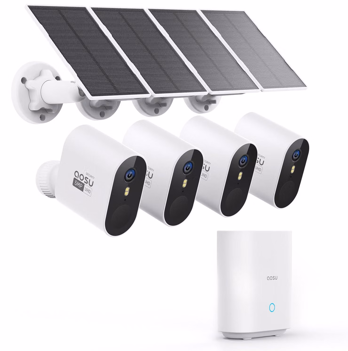 Kit di telecamere di sicurezza - 3K 5MP - Alimentazione solare - Wireless - 4 pezzi - Sicurezza per esterni - Bianco