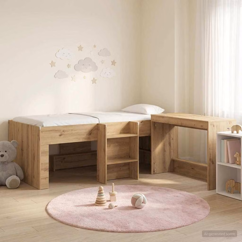 Maison Exclusive - Letto a soppalco con scrivania per bambini, 2 pezzi, finitura "Artisan" effetto legno di quercia