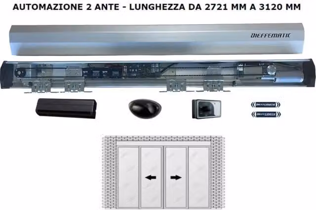 Porta automatica scorrevole a 2 ante Dieffematic in alluminio argento fino a 312 cm