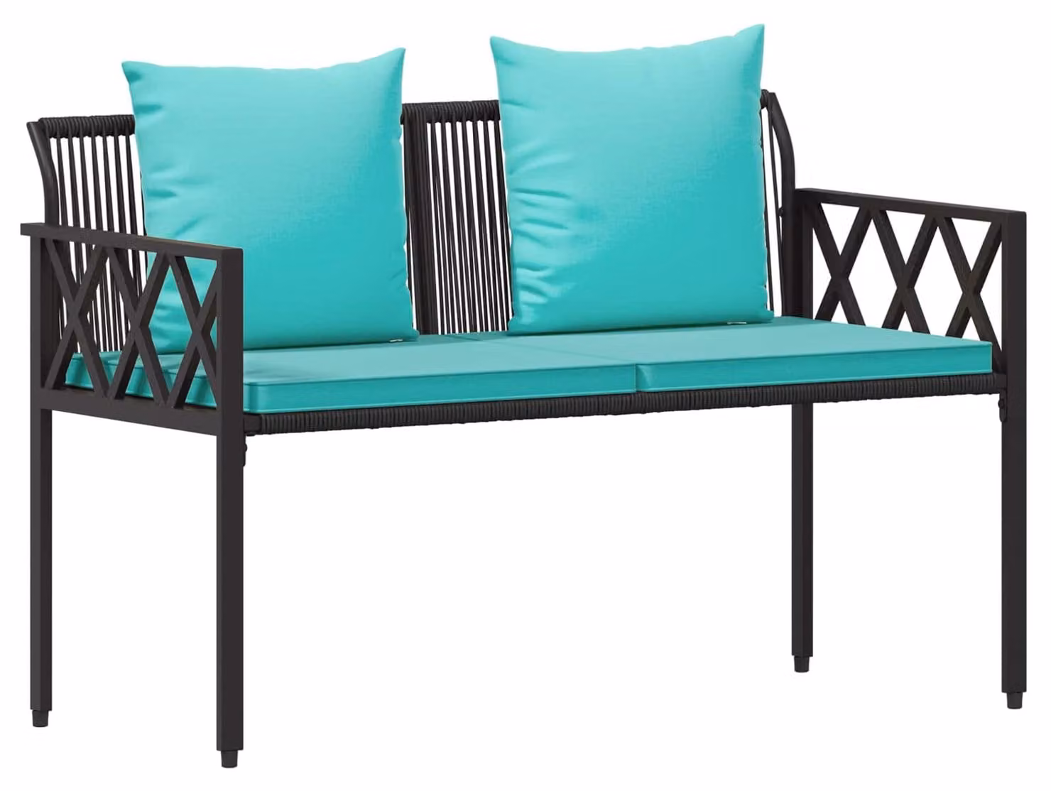 Panche da esterno, modello a due posti, dimensioni 116 x 56 x 75 cm, realizzate in rattan sintetico