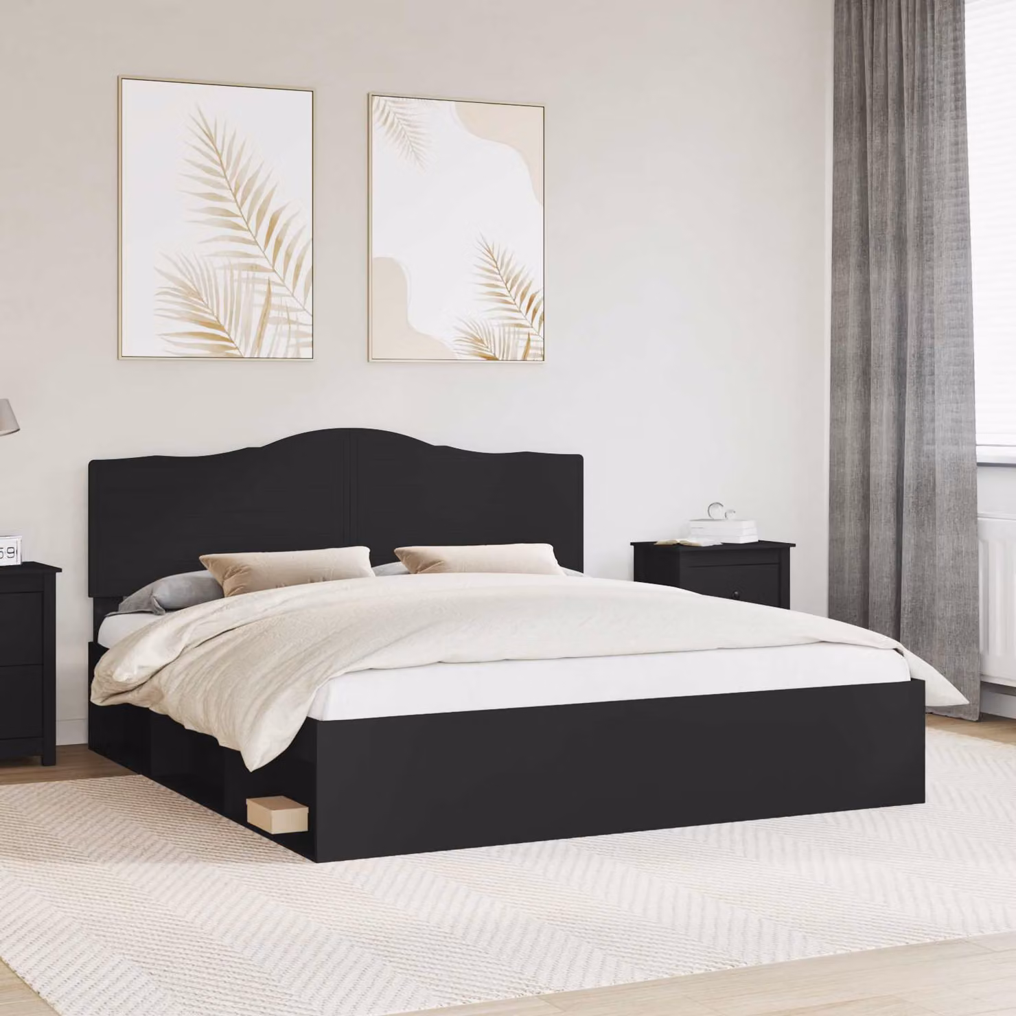 Struttura del letto vidaXL in pino massello nero L/P/H: 200 x 200 x 206 cm
