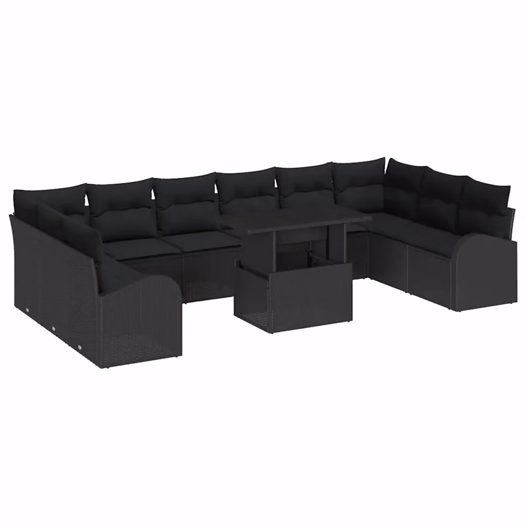 Set Divano da Giardino Moderno vidaXL in Polyrattan Nero con Cuscini 11 pz – 2
