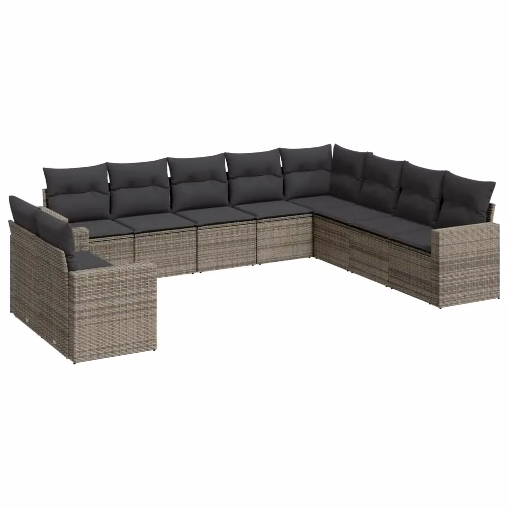 Set Divano da Giardino vidaXL 10 pz in Polyrattan Grigio con Cuscini Imbottiti – 2