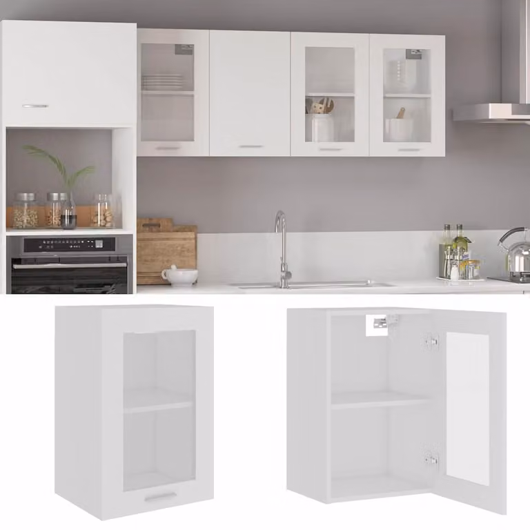 Armadio da cucina sospeso vidaXL Lyon bianco con ante in vetro e finitura lucida L 40 cm, P 31 cm, H 60 cm