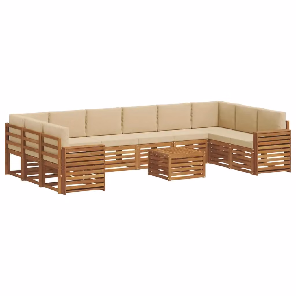 Set di divani da esterno a forma di U vidaXL in legno di acacia con tavolino e cuscini, colore marrone e beige – 2
