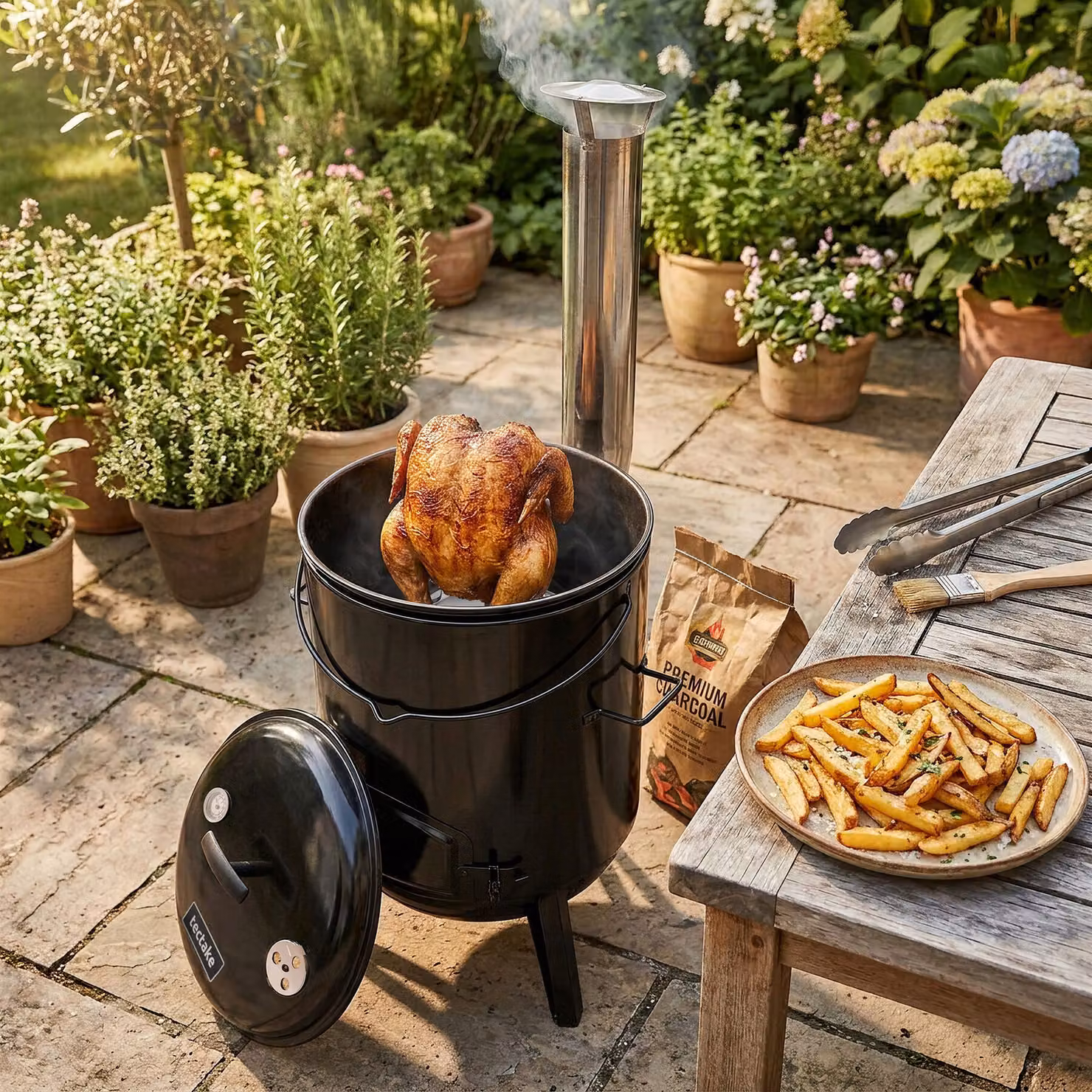 Barbecue da campo Rocket tectake in acciaio nero con termometro e accessori inclusi – 3