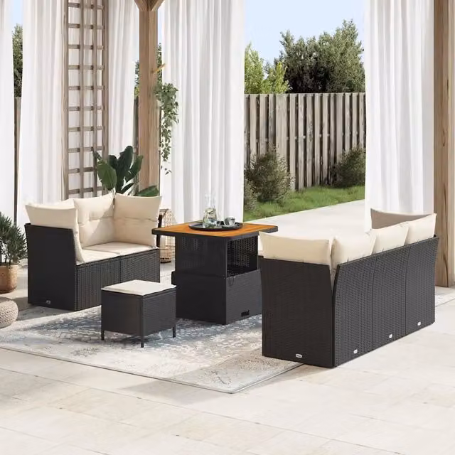Set Divano da Giardino 8 pz 5-Numero di posti Nero e Crema 3363375