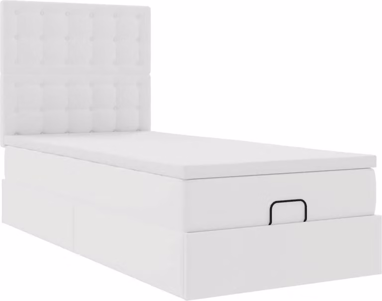Letto Pouf con Materasso Bianco 90x200 cm Pelle finta