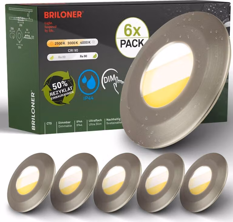 Set da 6 faretti LED da incasso per bagno LED faretti da incasso per bagno CTS dimmerabili Ra90