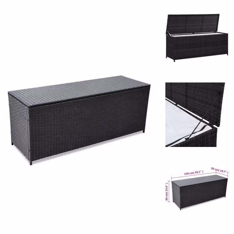 vidaXL Cassetta da giardino nera 150x50x60 cm in poly rattan - Cassette da giardino