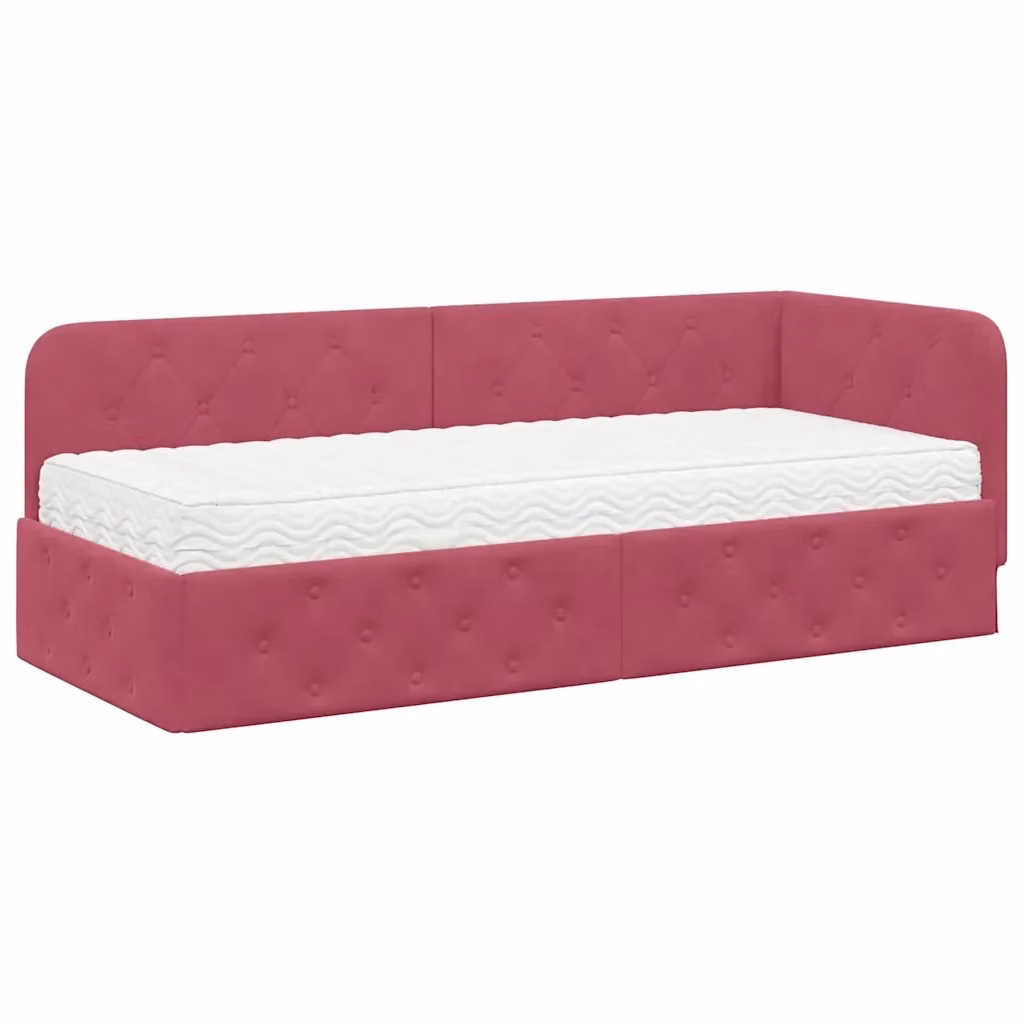 Cornice del letto ad angolo asimmetrica vidaXL in velluto rosso L: 200 cm, P: 80 cm, H: 84 cm – 2