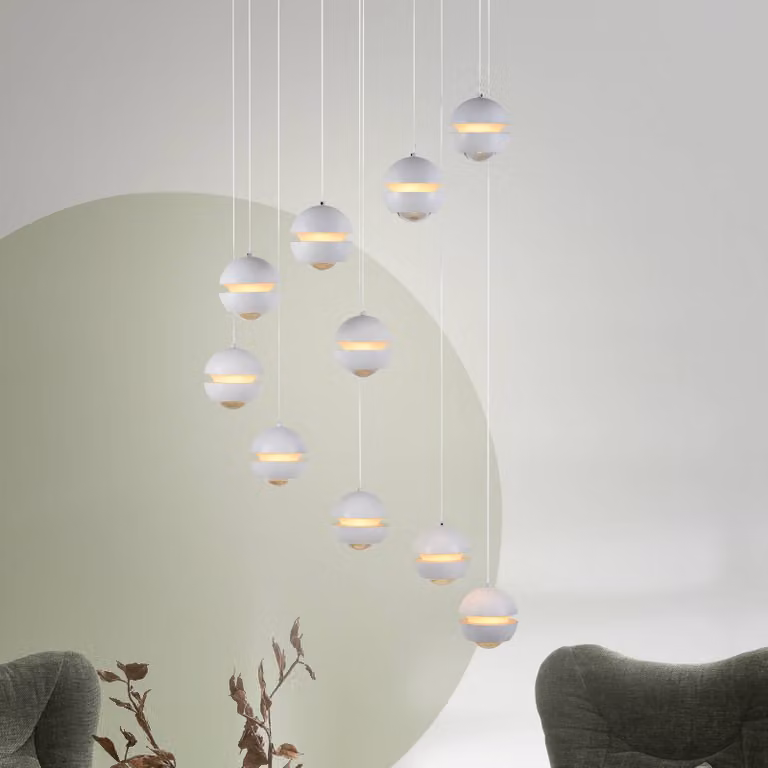 SCHÖNER WOHNEN-Kollektion WOHNEN Lampada LED a sospensione 10 luci Lini bianca, 3.000 K Lini, dimmerabile, Bianco / Opale, Soggiorno / Sala da pranzo, Plastica, Moderno
