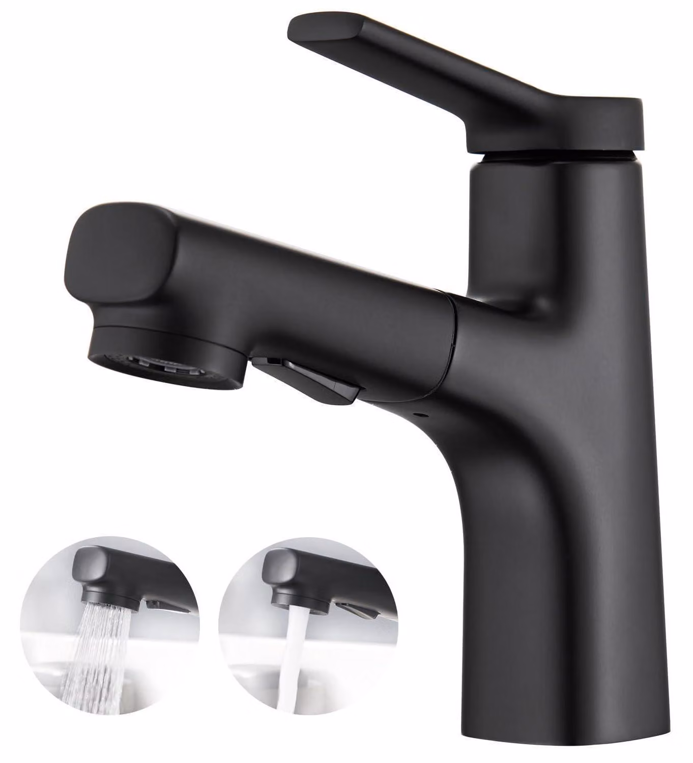 Miscelatore monocomando per lavabo da bagno, con doccetta estraibile, colore nero