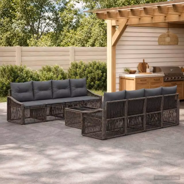 Set Divano da Giardino 9 pz Grigio polyrattan 3435950