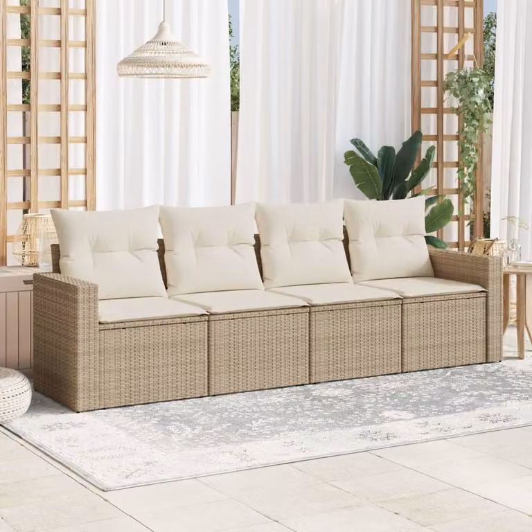 Set Divano da Giardino vidaXL 4 pz con Cuscini Beige e Struttura in Metallo