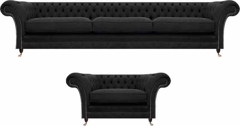 Luxus Polstermöbel Schwarz Sofa Dreisitze Couch Chesterfield Sessel Wohnzimmer