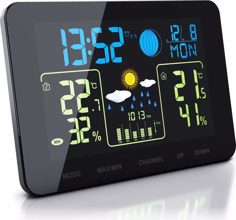 Stazione meteorologica wireless BEARWARE con display a colori e sensore esterno Barometro, previsioni del tempo e molto altro.