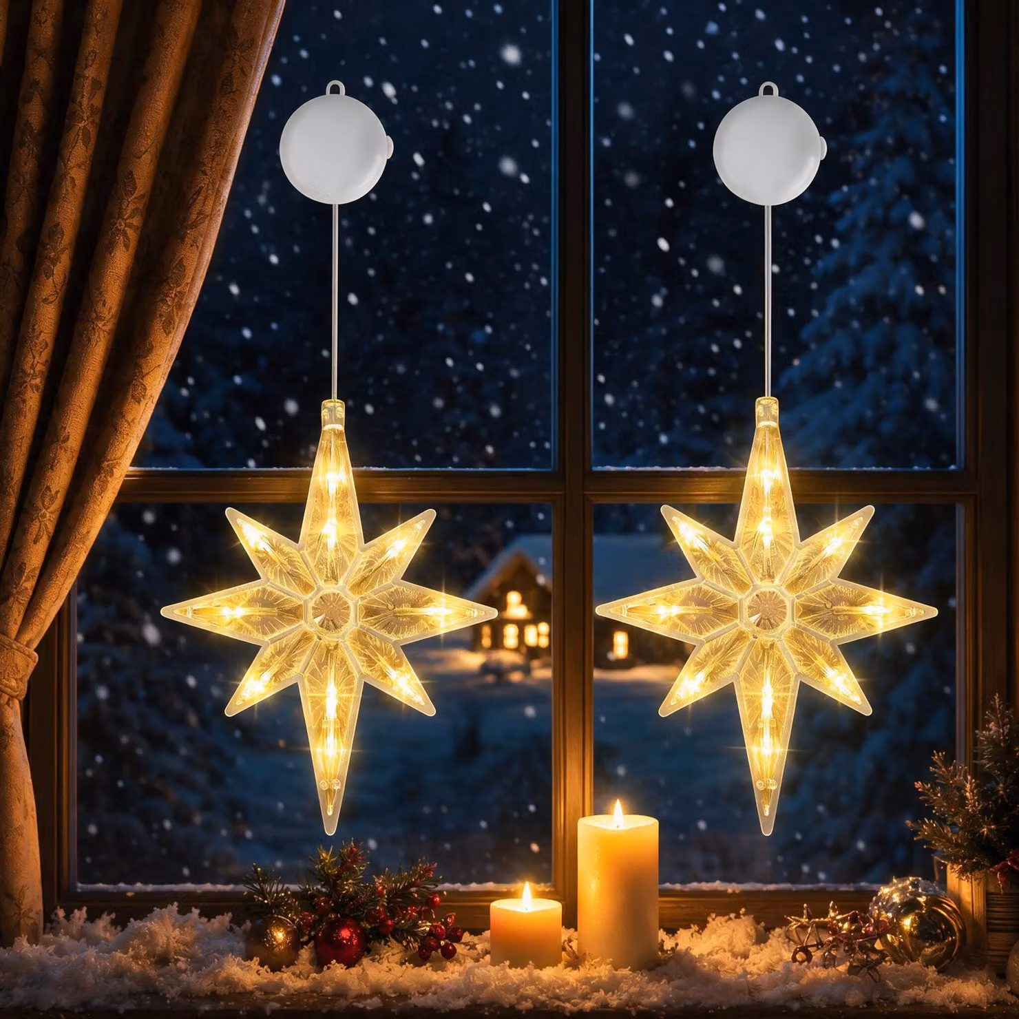 2 luci stellate a LED, luce bianco caldo, alimentate a batteria, con dimmer