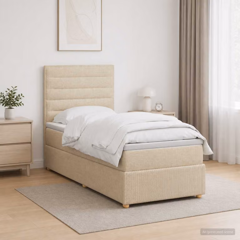 Letto Box Spring vidaXL con Materasso Ibrido e Illuminazione LED, Colore Beige, L/P: 100 x 200 cm
