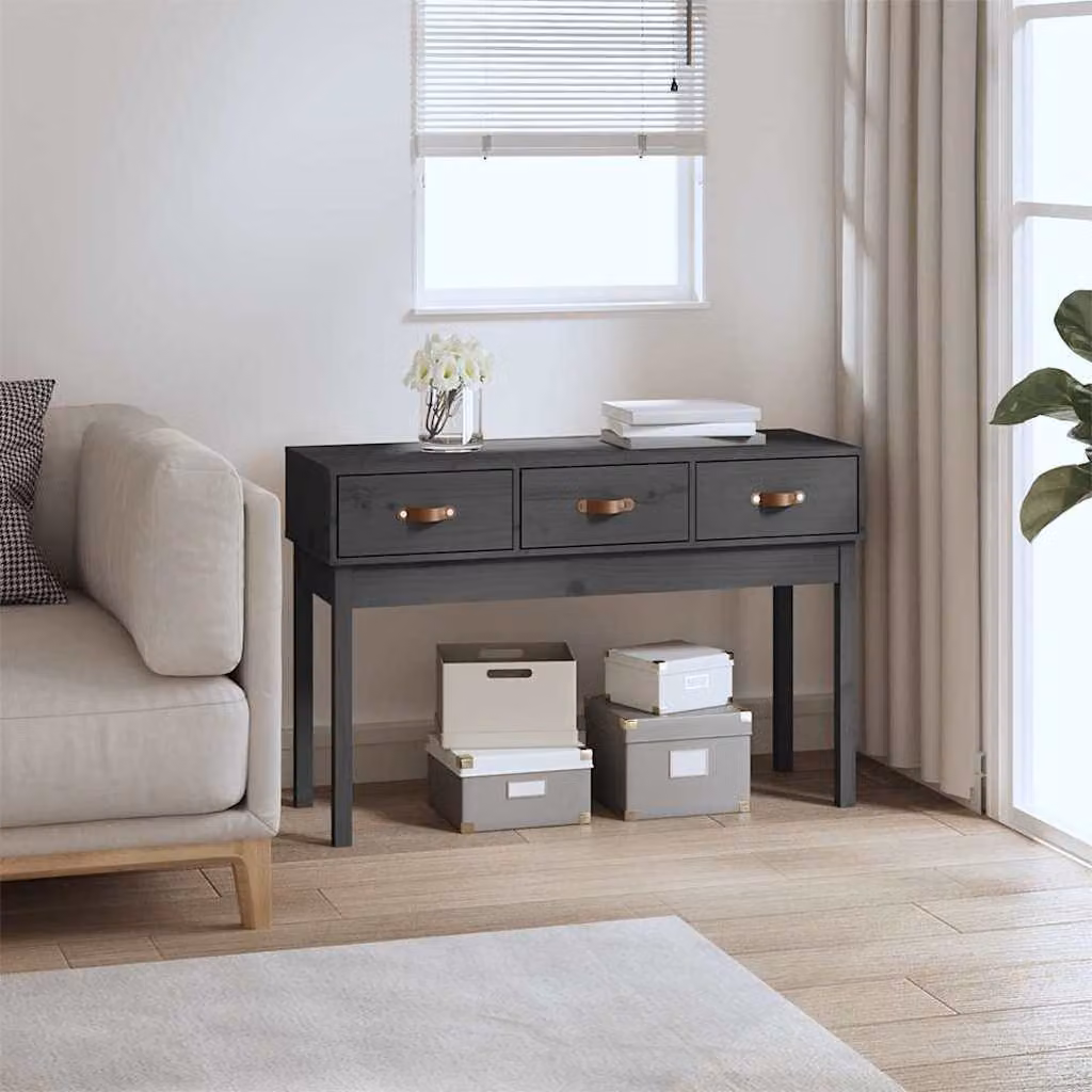 vidaXL Tavolo Consolle in Legno di Pino Massello Grigio L: 114 cm, P: 40 cm, H: 75 cm