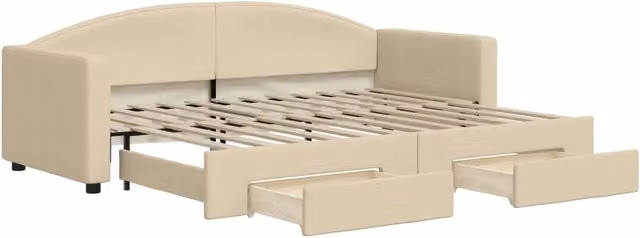 Divano letto | Sof¨¤ letto | Letto singolo Estraibile con Cassetti Crema 80x200 cm in Tessuto