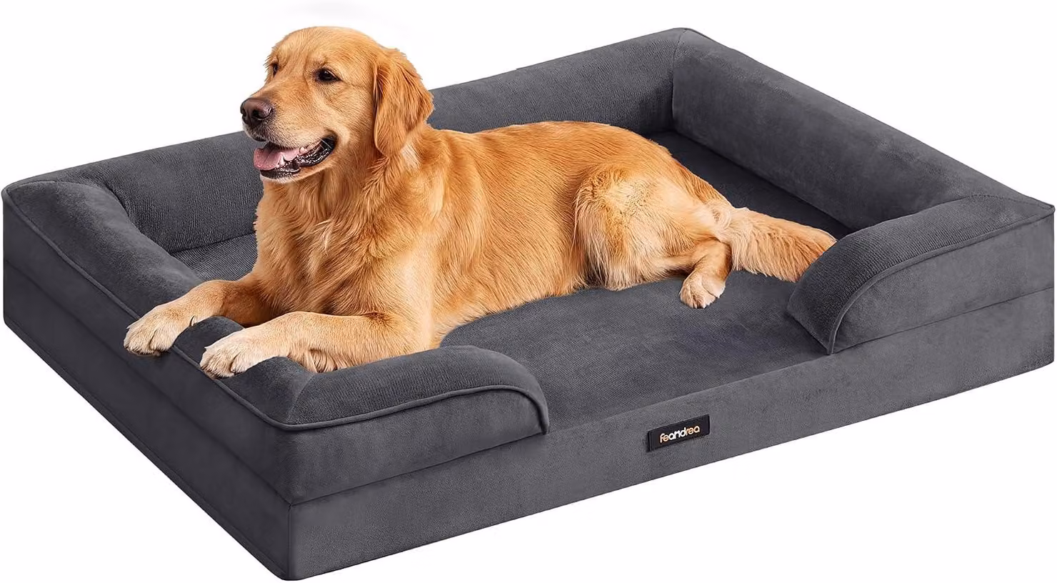 Cuccia per cani di grossa taglia - 112 x 81 x 17 cm - con ingresso basso - rivestimento impermeabile - colore grigio pietra