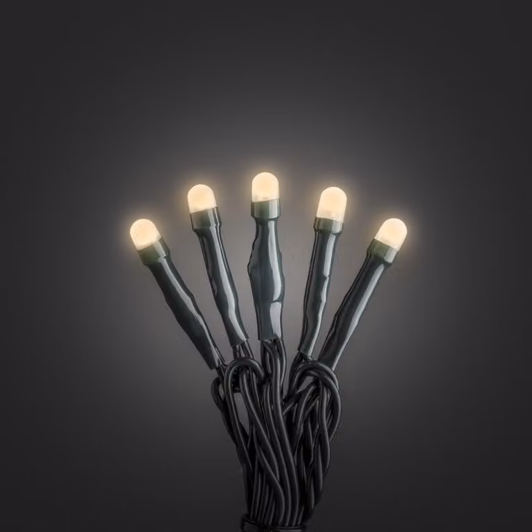 Konstsmide Micro LED, smerigliato, saldato, 35 diodi color ambra, trasformatore interno 30V, cavo verde scuro - 6342-820