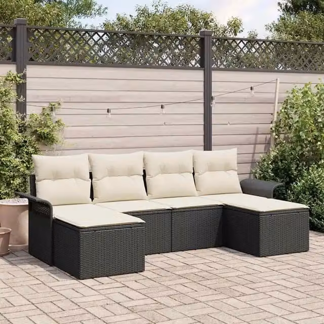 Set Divano da Giardino 6 pz Nero polyrattan 3345467