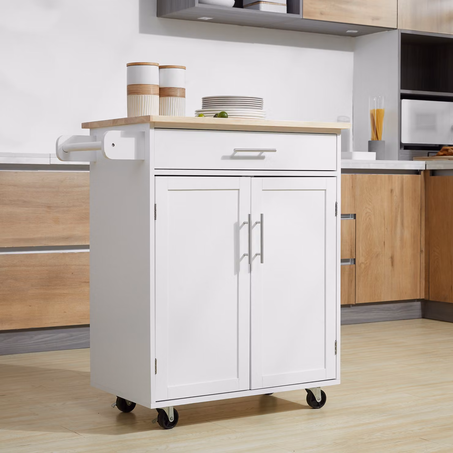 HOMCOM Carrello da Cucina con Ruote e Isola da Servizio con Cassetto e Armadio, Bianco – 2
