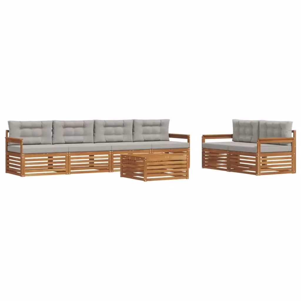 Set di divani da esterno moderno vidaXL in legno di acacia e plastica, 7 pezzi, Grigio – 2
