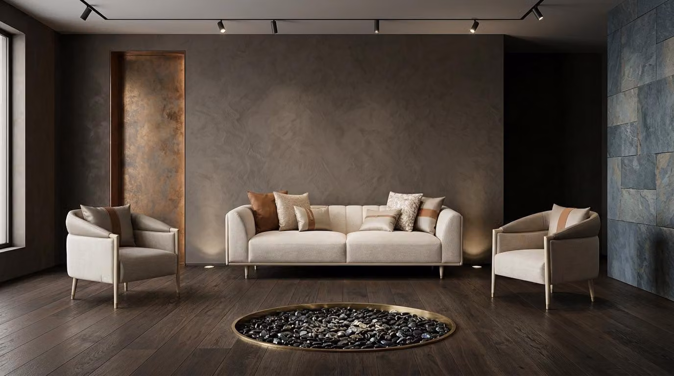 Set di divani componibili dal design elegante, composto da un divano a 3 posti, due divani a 1 posto e poltrone