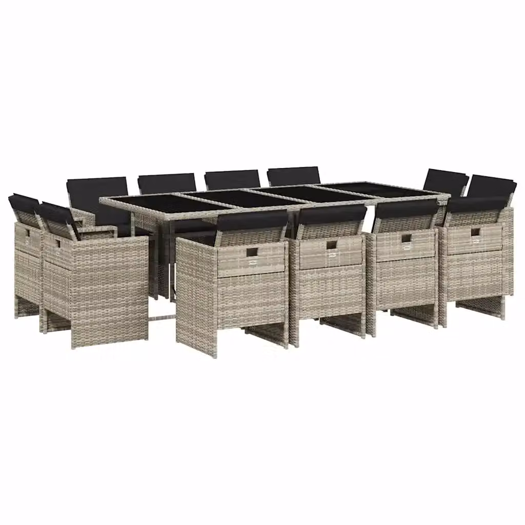 Set da Pranzo da Giardino vidaXL in Polyrattan con Cuscini e Tavolo in Vetro, 13 Pezzi, Grigio Antracite – 2