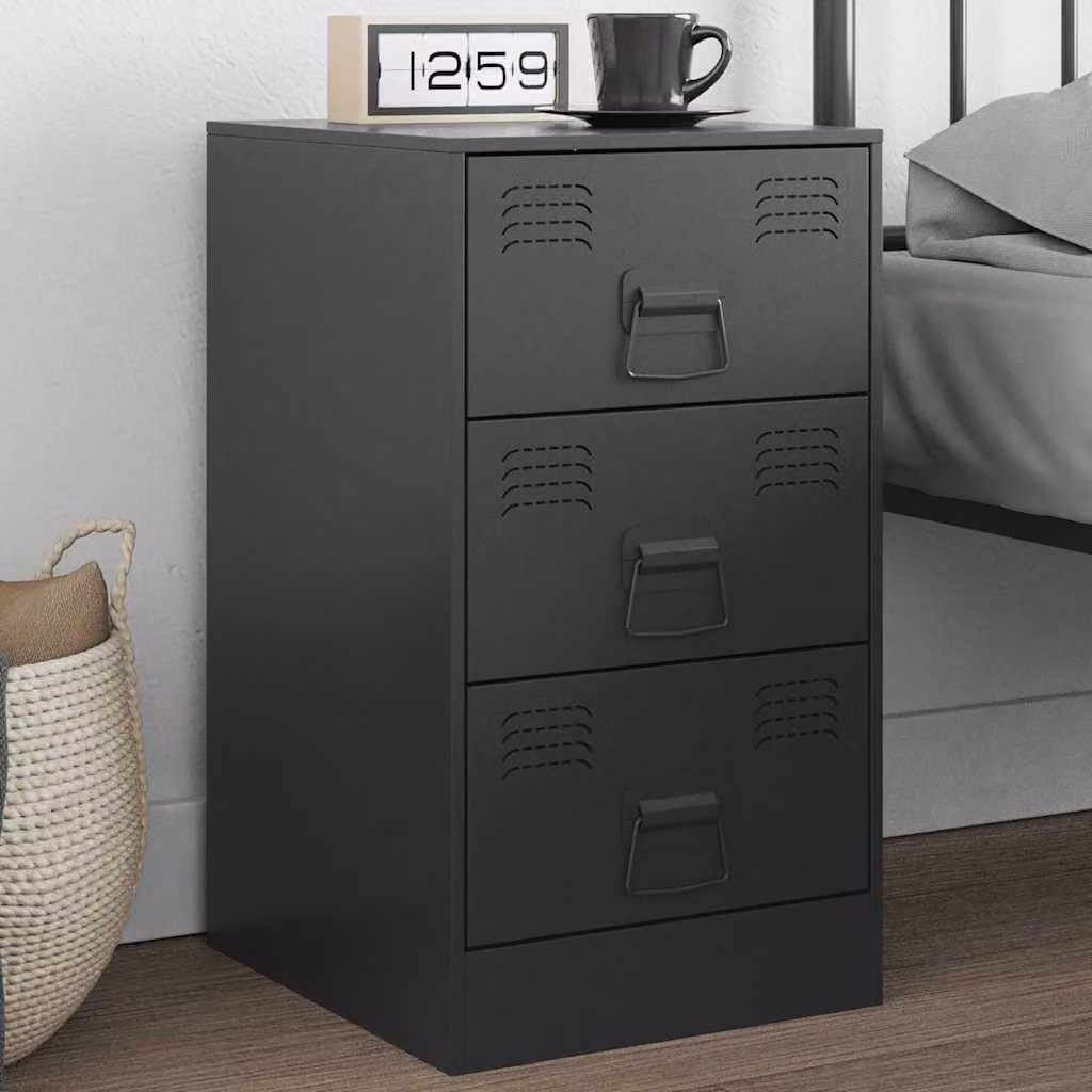 Comodino moderno vidaXL in metallo nero opaco, sospeso, L: 34,5 cm, P: 39 cm, H: 62 cm