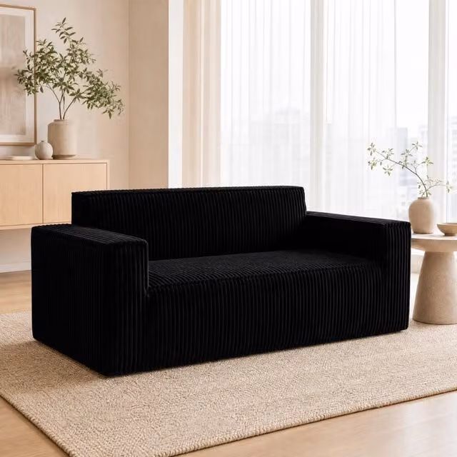 Divano in velluto a coste con seduta profonda 94×37×37 cm nero