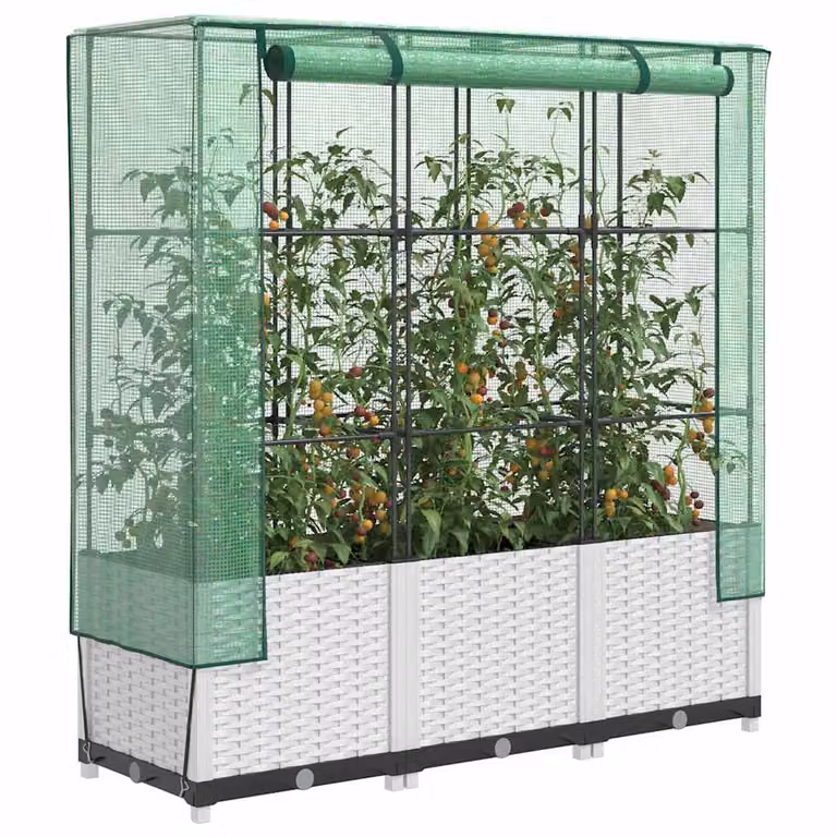 Letto rialzato con copertura serra effetto rattan vidaXL, bianco e verde, L 120 cm x P 40 cm x H 138 cm