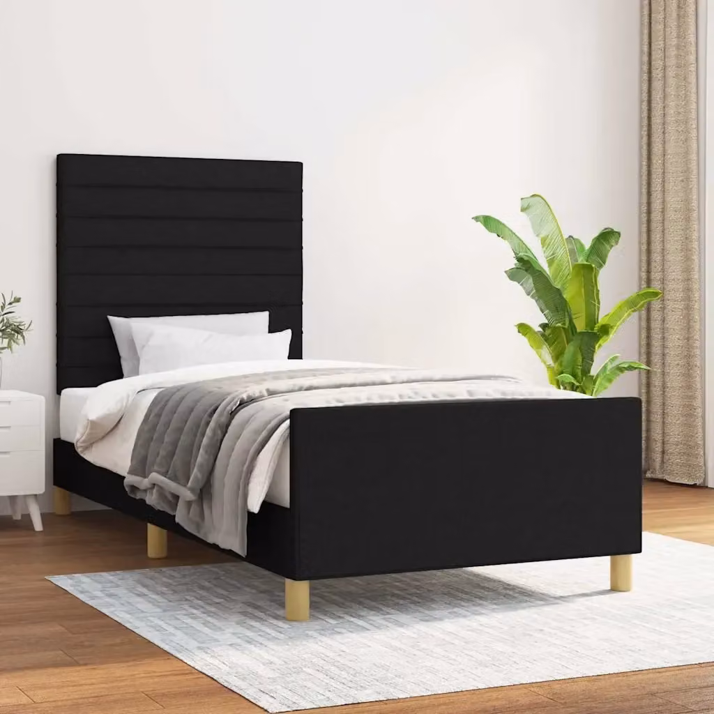 Letto singolo moderno per adulti in tessuto nero con struttura in legno di larice e doghe fisse L/P/H: 200 x 90 x 33 cm – 2