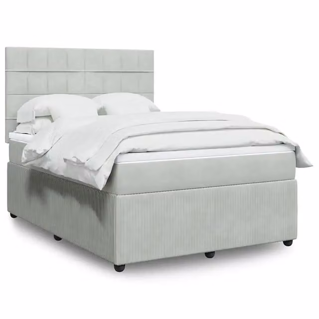 Letto a molle con materasso vidaXL in velluto grigio chiaro e bianco L/P: 140 x 190 cm