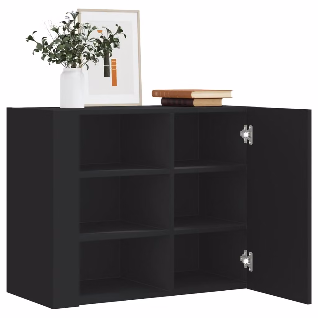 Armadietto a muro vidaXL nero moderno con ante a battente e ripiani interni in MDF, L 75 cm x P 35 cm x H 60 cm