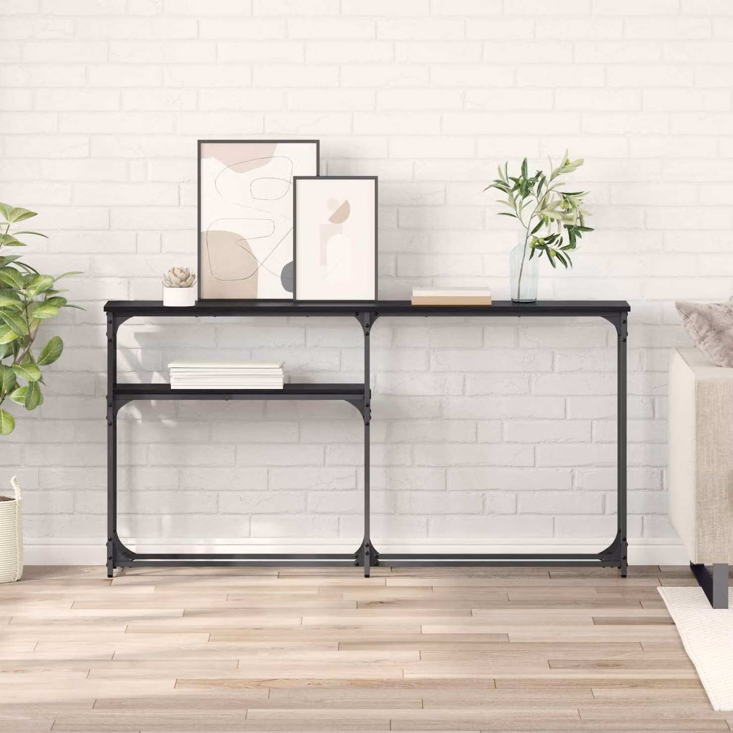 vidaXL Tavolo Consolle in Stile Industriale Rovere e Nero L: 145 cm, P: 22,5 cm, H: 75 cm