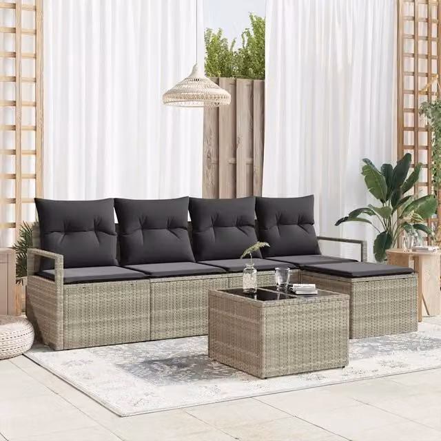 Set di divani 6 pz Grigio chiaro polyrattan 3346352