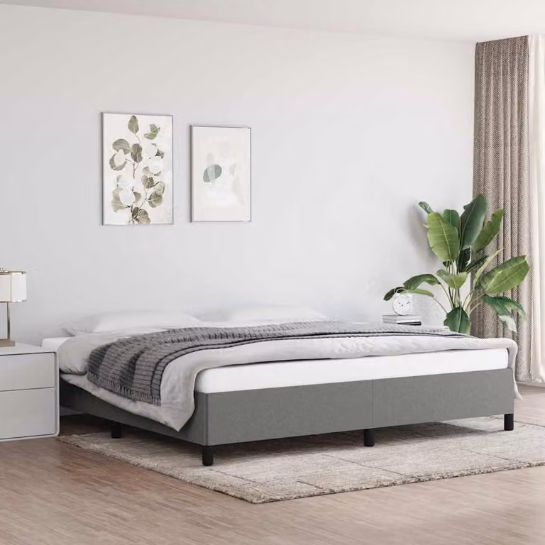 vidaXL Giroletto senza materasso in tessuto grigio con doghe in legno L/P: 200 x 200 cm