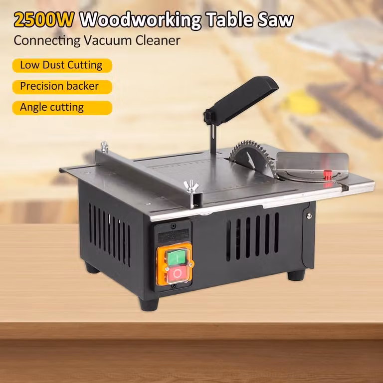 1200 W 340 mm x 280 mm sega circolare da banco per la lavorazione del legno, la decorazione, piano in acciaio inox di nuova concezione con righello angolare e lato posteriore regolabile