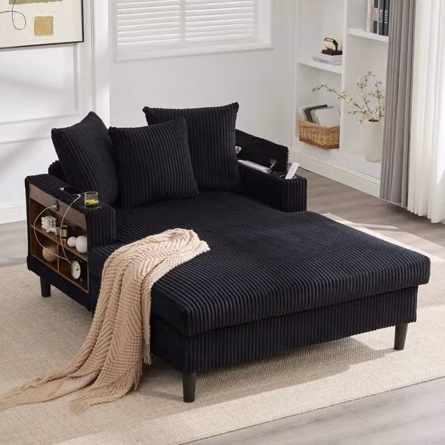 Divano Angolare con Chaise Longue e Contenitore ¨C MINIMAL ¨C Velluto a Coste, LED, USB